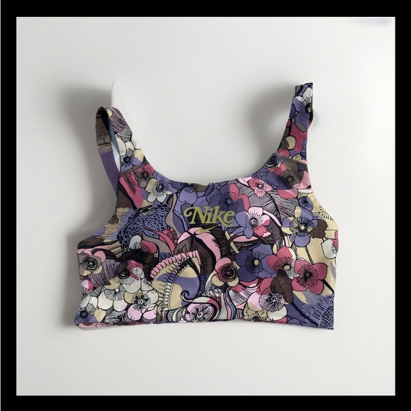Nike Dri-Fit Women’s Sports Bra Sz L Floral Glitter Print Strappy Back - Picture 1 of 3